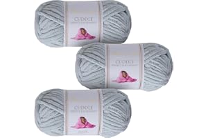 Utopia Crafts Cuddle Super Chunky Chenille Yarn Light Grey, 100g 60m Ball, Fluffy, Soft & Easy to Use, Perfect for Crochet & Knitting, Machine Washable, Beginner-Friendly Wool Alternative - Pack of 3