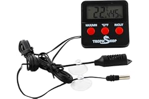 TROPICSHOP Digitales Thermometer und Hygrometer für Terrarium mit Fernfühler mit Min - / Max Funktion