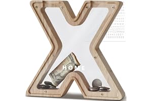 DBPBToU Salvadanaio Personalizzato, Lettre Salvadanaio in Legno Trasparente, Salvadanaio Apribile per Bambini, Salvadanaio Grande Creativo per Regalo di Compleanno/Decorazione Domestica/Ricordo (X)