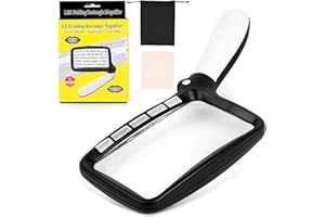 AiQInu Lupas de Gran Aumento con Luz, Lupa Rectangular con Luz, Lupas de Lectura Iluminada, Grande Lupa Lectura para Leer Libros con Luz 5 LED, 2 Modos de Atenuación