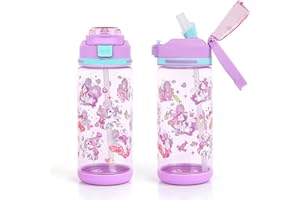 decalsweet Gourde Enfant, Anti-Fuite, 600ml Maternelle avec Paille, Verrouillage Sécurisé, Bouteille Enfant pour École & Sport, Gourde Sport pour Filles et Garçons (Licorne Violette)