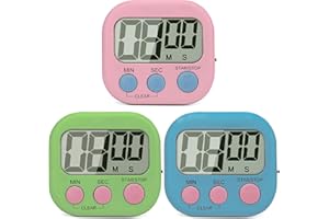 SK Depot Digital Kitchen Timer, Cooking Timers, Large Display, Loud Alarm, Magnetic Backing Stand, Minute Seconds Count Up Countdown for Kids Games School Teacher Office (Blue-Green-Pink)