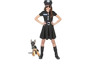 DEGUISE TOI - Déguisement policière Robe Noire Fille - Robe - Casquette - Ceinture - L 10-12 Ans (130-140 cm) - Noir - Déguisements Enfants - 100% Polyester - Lavage à la Main - Carnaval