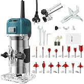 Risegun Wood Milling Machine Electric Router 800W 28000RPM | 6 Variable Speeds with 15 PCS 1/4'' Pliers, 6.35mm Portable Edge