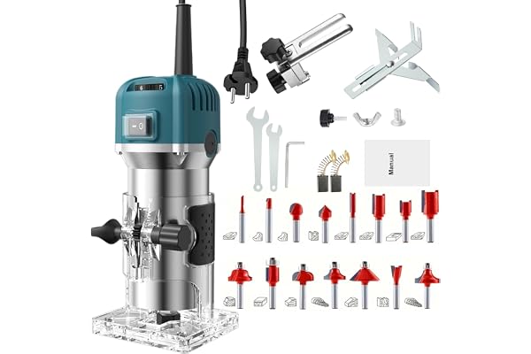 Risegun Träfräs överfräs professionell, 800 W 30 000 varv/min elektrisk överfrästrimmer med 15 stycken fräsfräsar med 6 hastighetsinställningar för trä, snideri och kantbearbetning