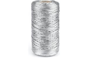 jijAcraft 100M Silver String Twine: 1.5MM Christmas Metallic Craft String for Gift Wrapping, Silver Metallic Thread Twine for DIY Craft & Christmas Decoration