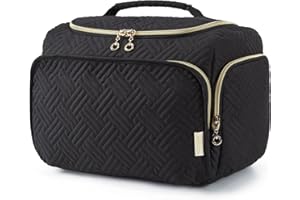 BAGSMART Trousse de Toilette Femme Voyage,Vanity Femme Grande Capacité,Imperméable Trousse de Maquillage avec Poignée pour Valise,Sacs de Voyage,Accessoires de Voyage(Noir,Taille L)
