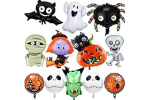 SENIDEA 12 Stück Übergroße Halloween Luftballons Halloween Folienballons Deko Riese, Fledermäuse, Hexen, Geister, Skelette, Spinnen, Kürbisse Helium Luftballons