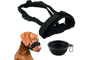 OKIDO Bozal para Perros Ajustable con Tira de Seguridad + Cuenco Plegable | Bozales para Perros Pequeños, Medianos y Grandes, Ideal para Adiestramiento (L)