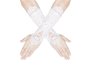 YOLEV Women's Satin Fingerless Gloves 1920s Gloves Opera Long Glove for Bride Fingerless Satin Lace Gloves for Wedding Party Prom Dancing Opera