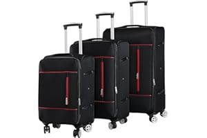 RMW Suitcase Set Soft Shell Suitcases Lightweight 3 Digit Combination Lock 4 Dual Spinner Wheels 3 Pcs suitcases & Travel Bags Luggage Sets Expandable Telescopic Handle Black