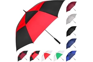 MRTLLOA Automatischer, öffnender, schwarzer Golf-Regenschirm, extra groß, übergroß, doppeltes Baldachin, belüftet, winddicht, wasserdicht, Stockschirme für Regen