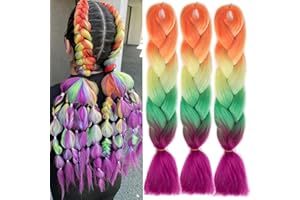 PORSMEER Naranja/Rubio/Verde/Púrpura Extensiones de cabello pelucas accesorios Trenzado de cabello Jumbo trenza, 3 Pack 24" Kanekalon de fibra sintética para mujeres o niños
