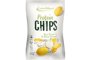 IronMaxx Protein Chips – Sour Cream & Onion 60g Sachet | Snack croustillant riche en protéines à base de soja | Riche en fibres & sans gluten | Idéal à emporter & après l'entraînement