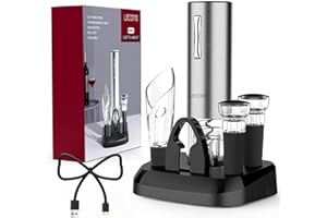 Cavatappi Elettrico per Vino, Lecone Set di Apribottiglie Elettrico 7 In 1 con Tagliapasta Stagnola, Tappo del Vino di Vuoto, Versatore, Linea di Ricarica USB