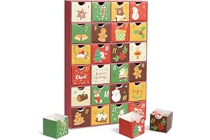 LEMESO 24 Cajas de Calendario de Adviento para Rellenar con Número 1-24 Cajas de Cartón de Navidad para Rellenar Cajas para Bombones, Confeti, Caramelos, Chocolates, Golosinas