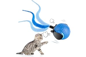 Gofady Katzenball Elektrisch Wiederaufladbar mit Powerball Katze - Interaktiver Spielball für Katzen 360°, Katzenspielzeug Ball Elektrisch mit USB & LED-Leuchten (3 Modes, Blau)