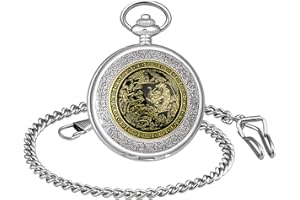 Unendlich U Fashion Retro Handaufzug Mechanische Taschenuhr Chinesisch Drache-Totem Weißes/Schwarzes Zifferblatt Hohle Skelett Kettenuhr Pullover Halskette Geschenkbox für Weihnachten Vatertag