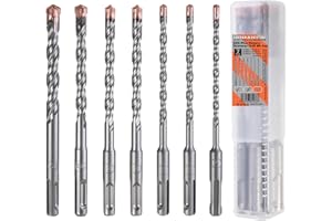 HPMAISON SDS-Plus Hammer Drill Bit, 7PCS Cross Drill Bits, 4-Cutter Tungsten Carbide Tip Fully Hardened Tool for Concrete, Brick, Cement, Stone, Granite, Marble & Masonry, 5/6/6/8/8/10/12mm x 160mm