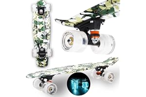 WeLLIFE Monopatín Mini Cruiser RGX Tabla Skate 22" 56cm para jóvenes adolescentes adultos ruedas luminosas PU 78A con luces flash LED rodamientos ABEC-7RS (militar)
