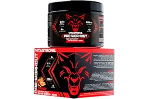 VITASTRONG. Pre Workout Potente 300g, Preworkout Vegan con Vitamina B12, L Citrullina, Beta Alanina, Caffeina, Taurina, AstraGin, Vitastrong Pre Workout Made in Italy (24 Porzioni (Confezione da 1), Orange)