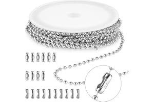 Molain Cadena de bolas de acero inoxidable, cadena de bolas plateadas con conectores a juego, cadenas de joyería, suministros para hacer joyas para placa de perro, collar, aretes, pulseras, accesorios
