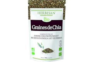 HERBESAN®-GRAINES DE CHIA BIO - Source de Protéines & Riches en Fibres et en Omega 3 - Sachet de 200g