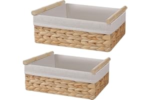 Yawinhe Lot de 2 Paniers de Rangement en Tissée, en Jacinthe d'eau, avec Poignées, Décoratif Rectangulaire pour l'organisation, SNL001H