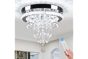 FRIXCHUR 11.8'' Crystal Ceiling Light Modern Crystal Chandelier LED Flush Mount Ceiling Lighting 4 Tiers Crystal Raindrop Light Fixture for Bedroom Hallway (Dimmable) (MC300)