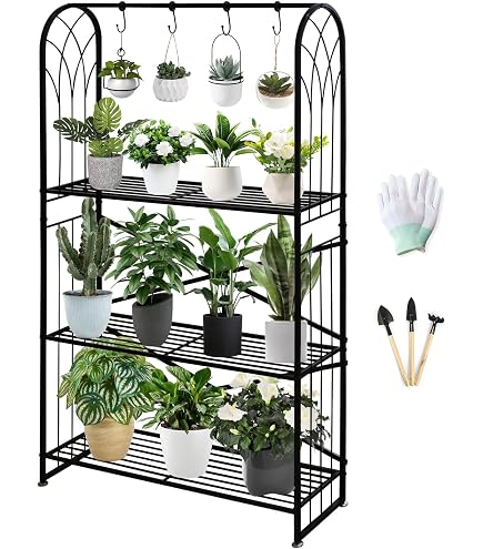 VyGrow Support De Plantes 4 Niveaux Avec Roulettes - Métal Robust - 66x29x119.4 Cm - Noir - Pour Intérieur/Extérieur