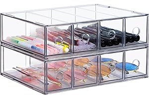 Supaway Organizador de 2 cajones con 8 compartimentos Caja organizadora de escritorio apilable con cajón extraíble Caja de almacenamiento multifunción para papelería, marca, oficina, gafas de sol