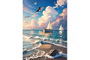 luckyarina Malen Nach Zahlen Erwachsene Strand-Strand Malen Nach Zahlen Erwachsene Leinwand,Landschaften Paint by Numbers Adult DIY für Geschenk Home Wand Décor 30x40cm