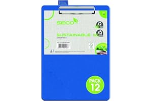 ‎SECO SECO Superior A4+ PVC beschichtetes Klemmbrett mit Hochleistungsklammer - Blau (12er Pack)