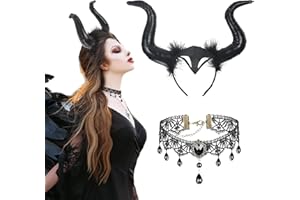 LAMEK Alice Band with Devil Horns, Black, with Choker Lace, for Gothic Decoration Halloween Cosplay Women Girls Carnival