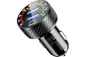 KEWIG Zigarettenanzünder USB Ladegerät, Dual QC3.0 Port Schneller USB Adapter Auto, 36W/3A Auto Ladegerät Kompatibel mit Buntem Voltmeter & Ein/Aus-Schalter Passend für Phone 12/11 Pro/Max, Galaxy S21