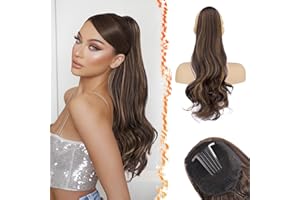 ‎BARSDAR BARSDAR Wellige Pferdeschwanz Haarteil mit Kordelzug, 50cm Comb Clip in Dunkelbraun Ponytail Extension für Frauen Lockige Synthetik Highlight Pferdeschwanz Haarverlängerung Zopf Haarteile