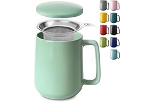 Cosumy Tasse à Thé avec Infuseur et Couvercle 500ml Grand - Céramique - Reste Chaud Longtemps (Turquoise)