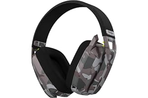 BINNUNE BW06 Cascos Gaming Inalambricos, Auriculares Gaming Inalambricos de 2.4G para PS5, PS4, PC, NS, Cascos PS5 con Sonido Estéreo Auriculares con Microfono, Duración 60Hr+,Camuflaje