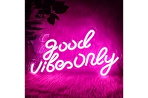 INEONLIFE Good Vibes Only Insegna al Neon Segno di luce LED Rosa Insegne luminose al Neon Insegne a LED con lettere Acriliche per Decorazioni per feste da parete per camera da letto 16,5"X9,4"