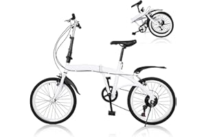 JINPRDAMZ Bicicletta pieghevole da 20 pollici, pieghevole a 7 marce, per adulti, regolabile in altezza, per uomo e donna a partire da 135 cm a 180 cm, doppio freno a V, in acciaio al carbonio (bianco)