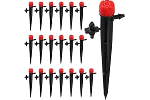 VooGenzek 20 Pezzi Goccia a Irrigazione Regolabile, 360 Gradi 8-Fori Gocciolatore di Emettitore Micro, Teste di Irrigazione da Giardino per Tubo 4/7 mm, Rosso (con Connettore)