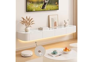 Ribanedy Mobile TV Sospeso Moderna con luce LED | Consolle Multimediale da Parete | Grande Mobile TV con Spazio di Archiviazione per Soggiorno e Ufficio (Texture + Bianco, 160cm)