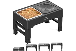 Petace Ciotole Rialzate per Cani Piccoli, Medi e Grandi, con 4 Altezze Regolabilei, 1x1600ml Ciotola in Acciaio Inox e 1x1600 ml Ciotola Anti Goccia