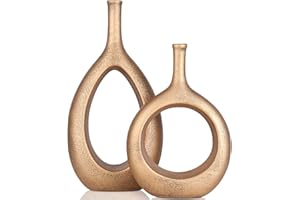 XMGZQ Vasi Decorativi per Erba della Pampa Set di 2 Oro,Ceramica Vaso per Fiori Vasi Decorativi Interno Moderni per Camera da Letto,Soggiorno,Ufficio,Matrimonio,Tavolo da Pranzo,Feste,Regalo,camino,fattoria