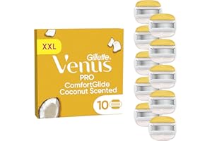 Gillette Venus Lot De 10 Recharges De Rasoir Pour Femmes Pro ComfortGlide Parfum Noix de Coco Avec Soin Hydratant Olay, Cartouche A 5 Lames Et Bande Lubrifiante, Soin Pour La Peau Sèche, Rasage Doux