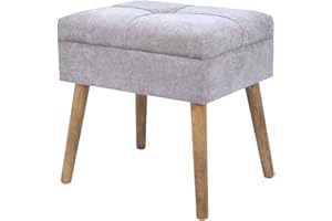 VEA SRL Pouf contenitore tessuto WONDER Grigio tes 45 * 35 * 35 cm, Pouf sgabello contenitore e pouf poggiapiedi divano, Pouf camera da letto e soggiorno 4 gambe in legno(TOW 55912 GRIGIO)