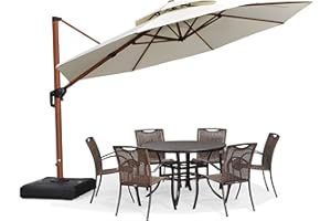 PURPLE LEAF Parasol Déporté 3.65 m Rond, Grain de Bois en Aluminium Parasol De Jardin Extérieur Toit à Double Rotatif 360°, Parasol Terrasse Extérieur XXL, Crème