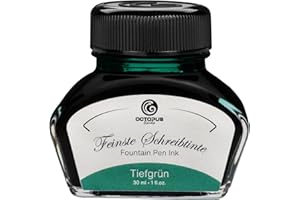 OCTOPUS FLUIDS Fountain Pen Ink in Ink Glass,Writing Ink for Fountain Pen, Fountain Pen Ink in Deep Green 30ml, inkpot, Calligraphy Ink
