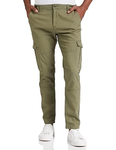 Amazon Brand-Symbol Men's Stretchable Low Rise Cargo Pants|Chinos|Casual Trousers (Slim Fit) (Light Olive_32)