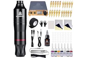Macchinetta Rotativa Tatuaggi, Blackbudda Kit con Alimentatore Cartuccia di Pigmenti Colorati Professionale Completo, 20 Aghi Tattoo